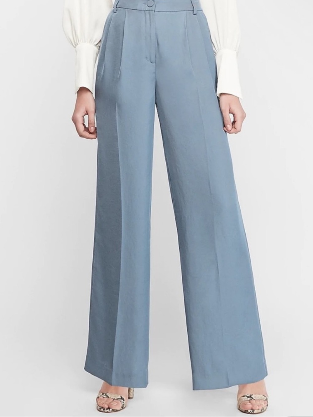 Express Wide-Leg High-Waist Trouser Pants in Dusty Blue